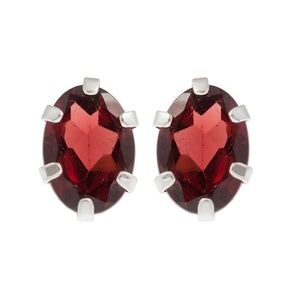 Silver Earrings Set with 7x5mm Genuine Gemstones